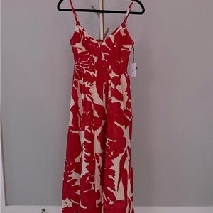 NWT Japna Red and Cream Floral Midi Dress